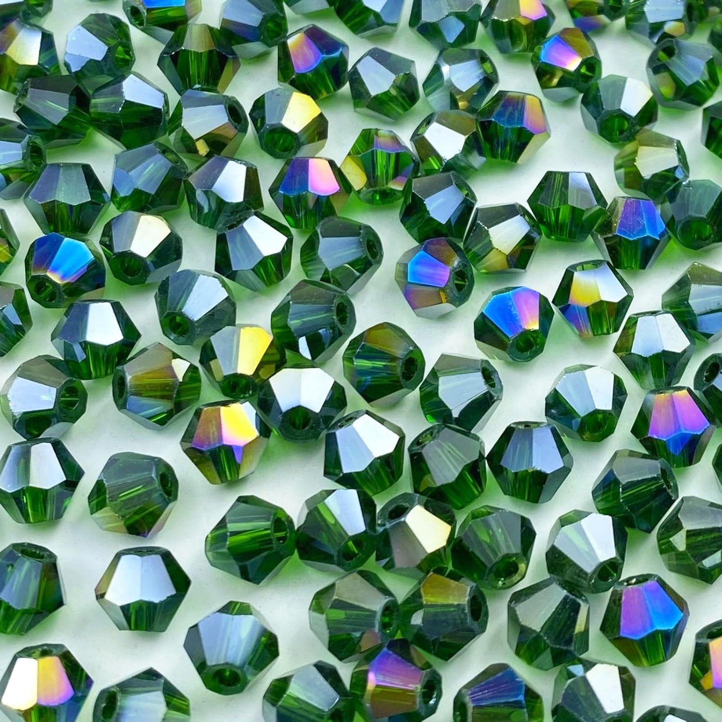 100pcs 8mm Bicone Crystal Glass Beads Loose Spacer Beads Faceted Craft Beads for Jewelry Making DIY Necklace Bracelet Earring Wind Chimes Suncatchers Ornamen(Dark Green AB)