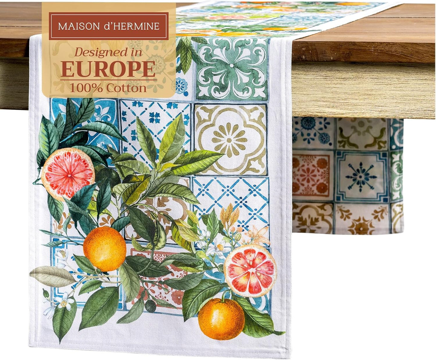 Maison d' Hermine Table Runner 100% Cotton Double Layer Table Runners 72 inches Long Decorative for Home Kitchen Dining Party Baby Shower Wedding Bridal Shower Spring Summer (Agrume, 14.50" x 72")