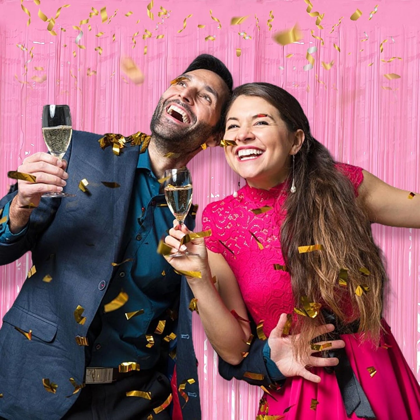 5 Pack Foil Curtain Pink Backdrop Streamers Metallic Tinsel Fringe Curtains Photo Booth Props for Birthday Wedding Engagement Bachelorette Christmas Holiday Celebration Party Decorations