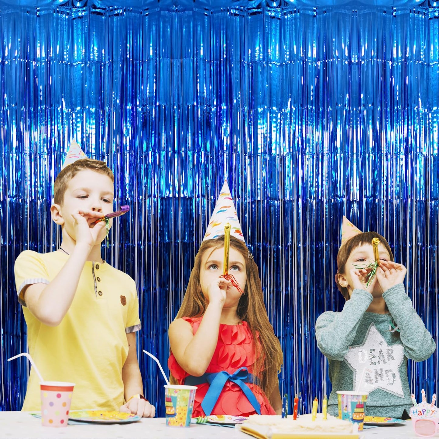 GOER 3.2 ft x 9.8 ft Metallic Tinsel Foil Fringe Curtains Party Photo Backdrop Party Streamers for Birthday,Graduation,New Year Eve Decorations Wedding Decor (Navy Blue,1 Pack)