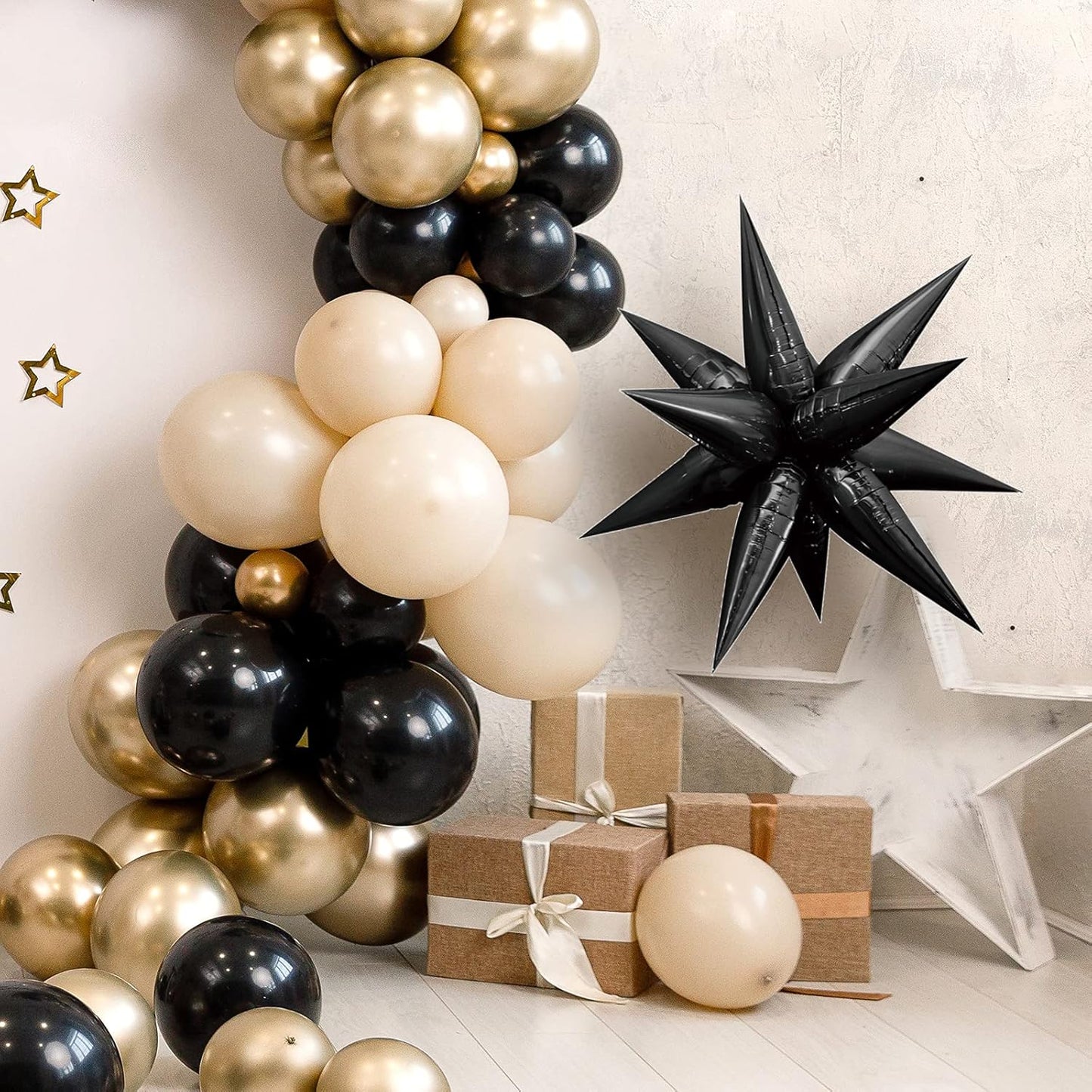 Tellpet Star Balloons Starburst Spike Shaped Balloon, 2pcs Large, Black