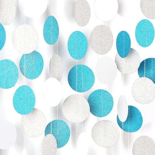 Teal-Turquoise White-Silver Party-Decorations Garland Streamers - 52Ft Woman Girl Frozen Birthday Paper Banner,Graduation Wedding Bachelorette Engagement Bridal Baby Shower Backdrop Decor Panduola