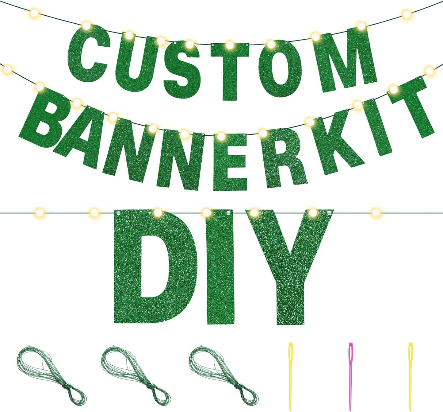 TaoBary 112 Pcs DIY Letter Custom Banner Glitter Customizable Banner Kit Including 107 Letters and Numbers 3 Rope for Valentine Birthday Party(Green)