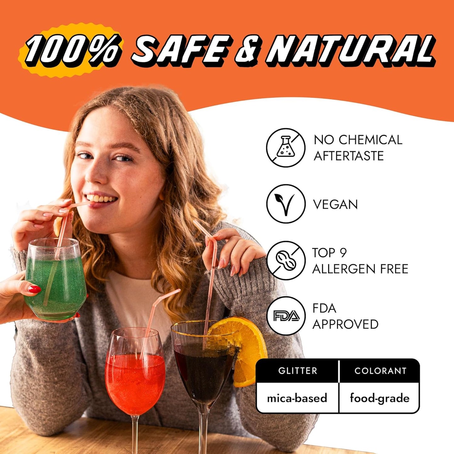 MONÉGASQUE Orange Edible Glitter for Drinks 10g – Edible Glitter for Cakes & Cocktails – Orange Cupcakes & Halloween Cake Decorations Spray Sprinkles – Drink Shimmer Powder for Cocktail Sparkles