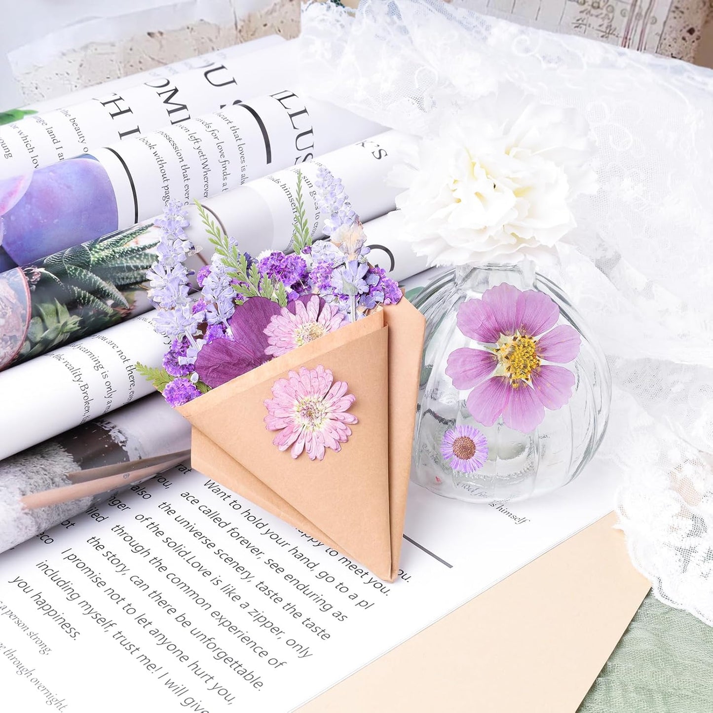 120Pcs Dried Pressed Flowers for Resin Mould Dry Flower Real Leaves Bulk with Tweezers Natural Herbs Kit for Scrapbooking DIY Art Crafts Candle Jewelry Making Nails Floral Decoration (Delicate Color)