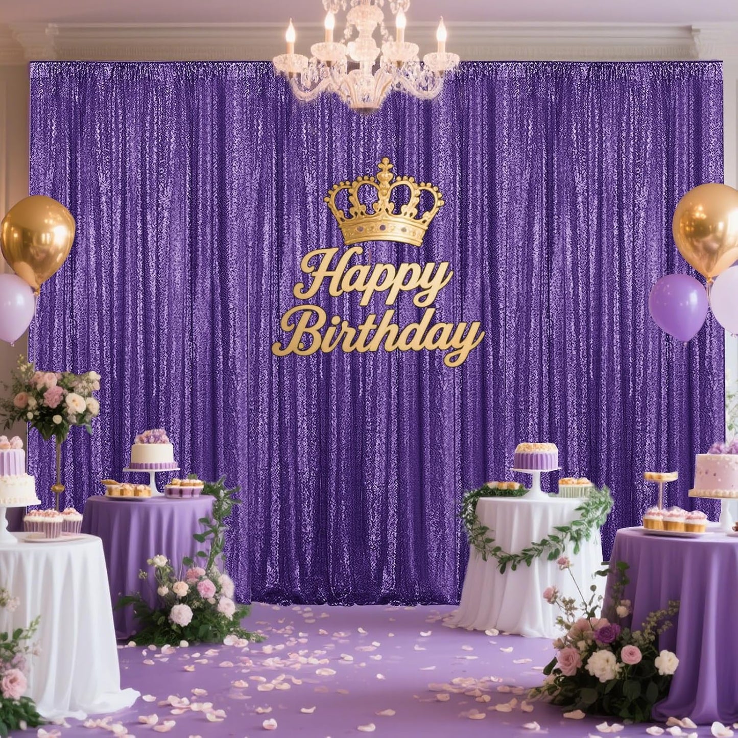 Purple Sequin Backdrop Curtain 4 Pieces 2FTx8FT Glitter Photography Backdrop for Party Wedding Birthday Christmas Decorations