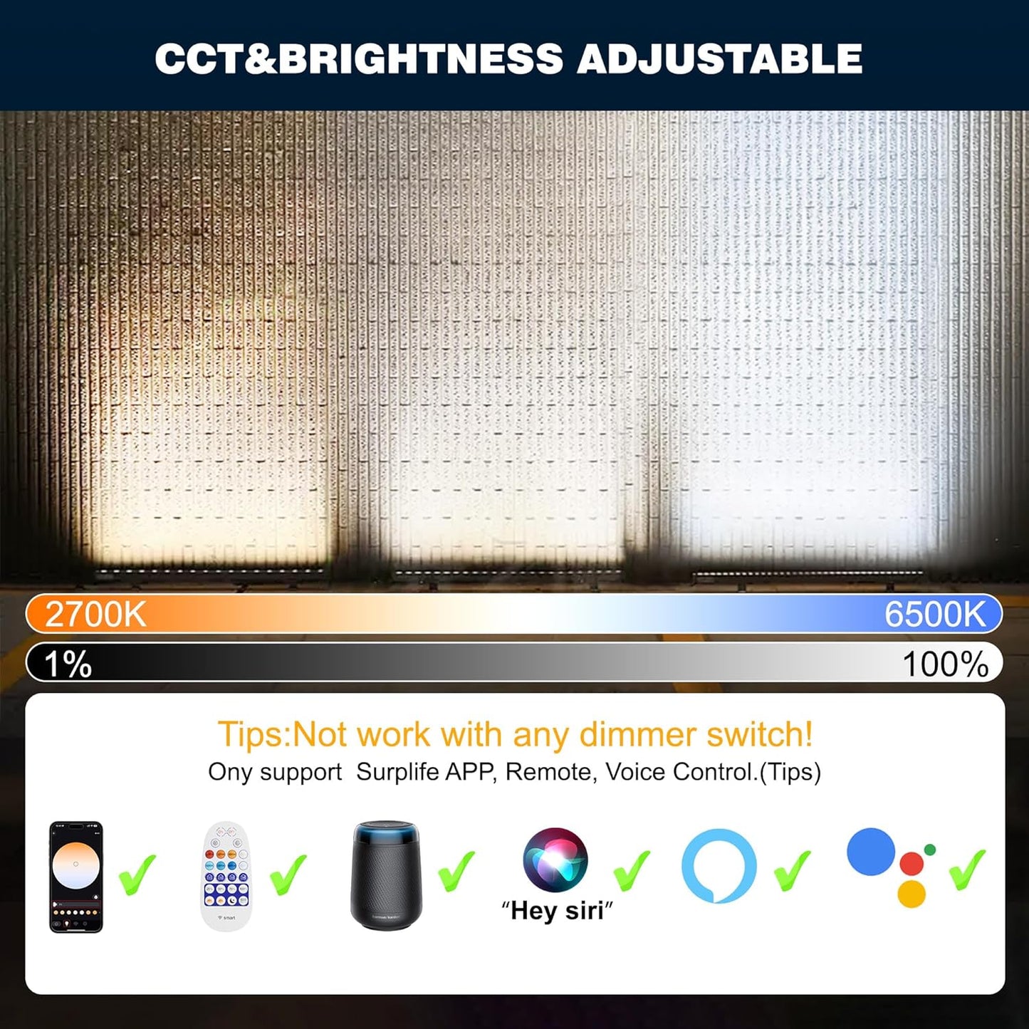 Smart Wall Washer Lights Adjustable Color Temperature 2700K-6500K,72W 9600lm 1%-100% Brightness Dimmable LED Bar Light APP & Remote Control for Outdoor, Compatible with Alexa/Google Assistant