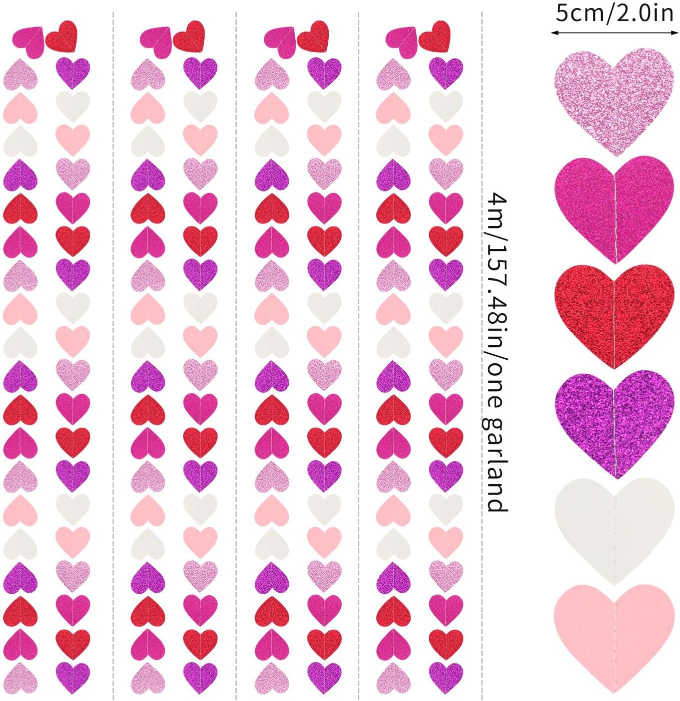 Purple Hot-Pink Red Party-Decoration Heart-Garland - 52ft Galentines Hanging Paper Streamers Banner, Proposal Anniversary Romantic Birthday Baby Shower Rustic Wedding Decor Hugfond