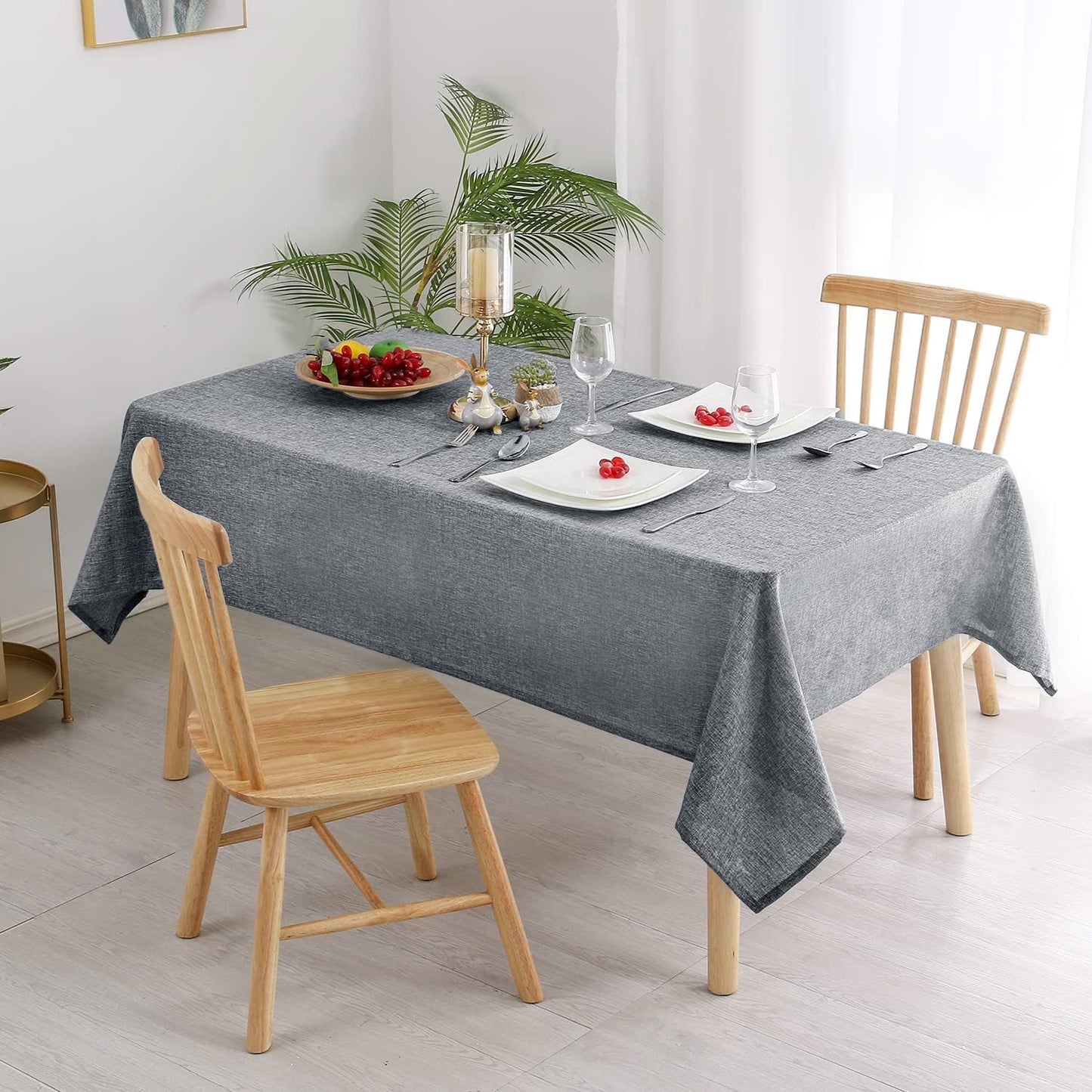 Hiasan Faux Linen Rectangle Tablecloth - Wrinkle and Stain Resistant Washable Table Cloth for Kitchen Dining Room Holiday Table Cover for Party Dinner, Grey, 54 x 80 Inch