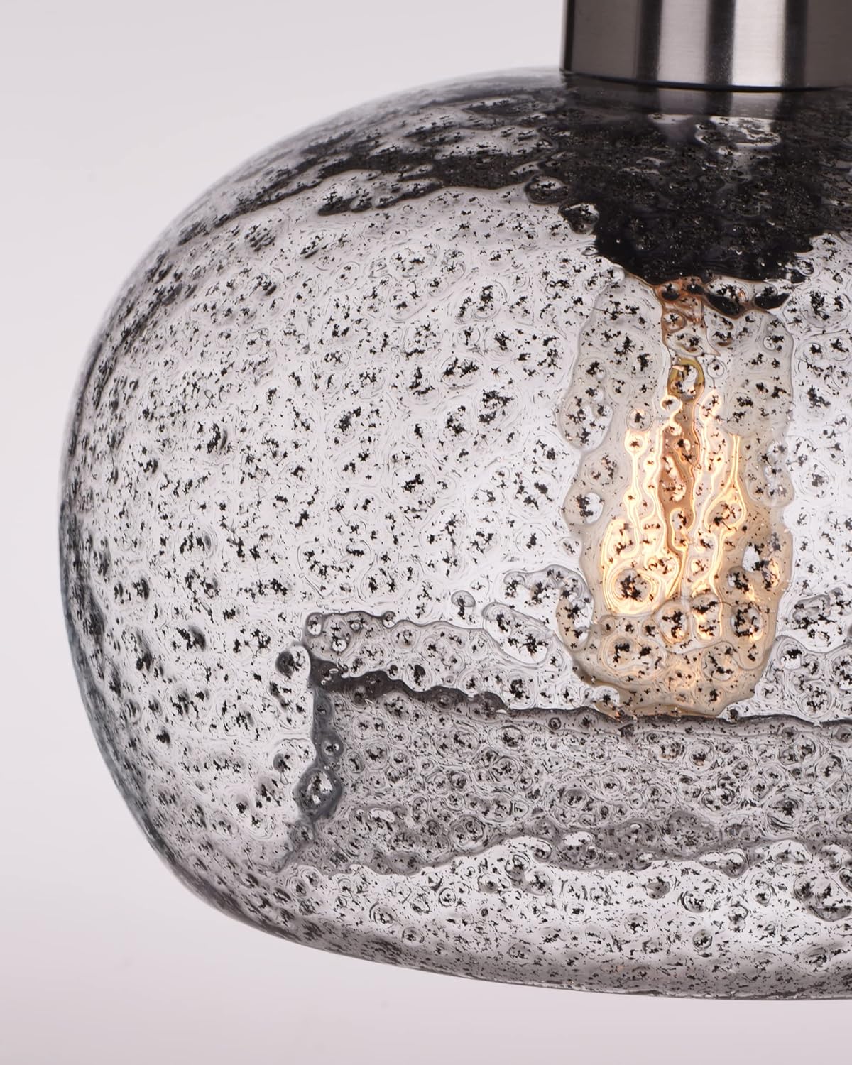 CASAMOTION Pendant Lights Kitchen Island,Clear Seeded Glass with Black Sand Powder,Modern Farmhouse Ceiling Hanging Lighting Fixtures,Dining Room Table Bedroom Oval Globe 8.7 Inch Diam 2 Pack