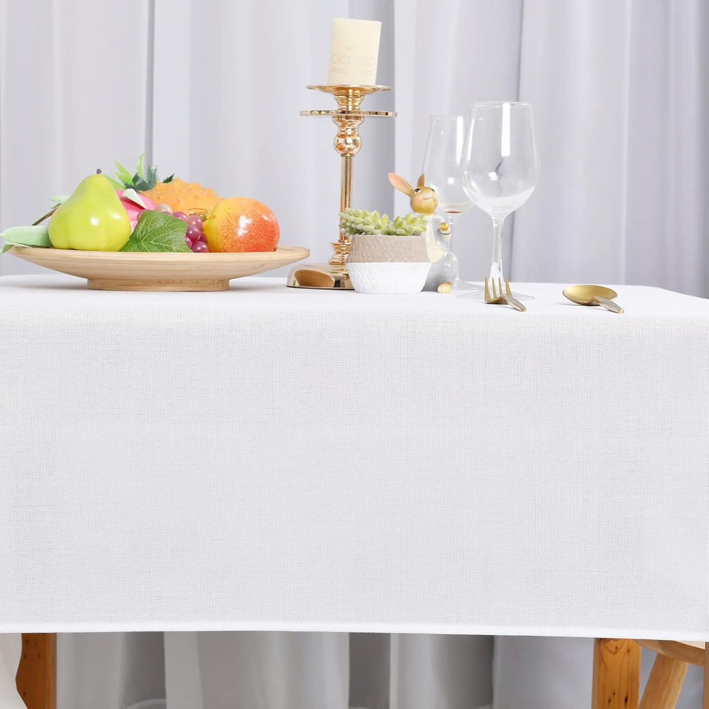 Hiasan 2 Pack Faux Linen Rectangle Tablecloth - Wrinkle and Stain Resistant Washable Table Cloth for Kitchen Dining Room Holiday Table Cover for Dinner, White, 70 x 120 Inch