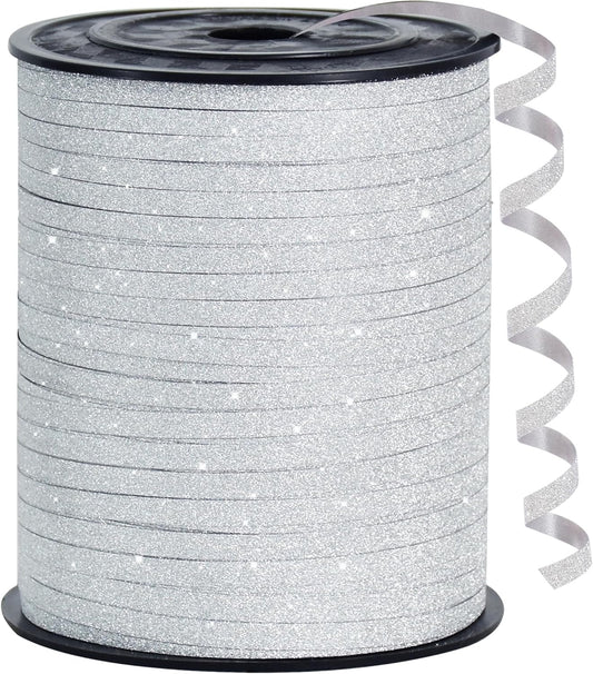 BEISHIDA 500 Yards White Glitter Ribbon Curling Crimped, Glitter Ribbon Balloon String Shiny for Gift Wrapping Ribbon for Birthday Party Festival Art Craft Decor Florist Flowers Decoration