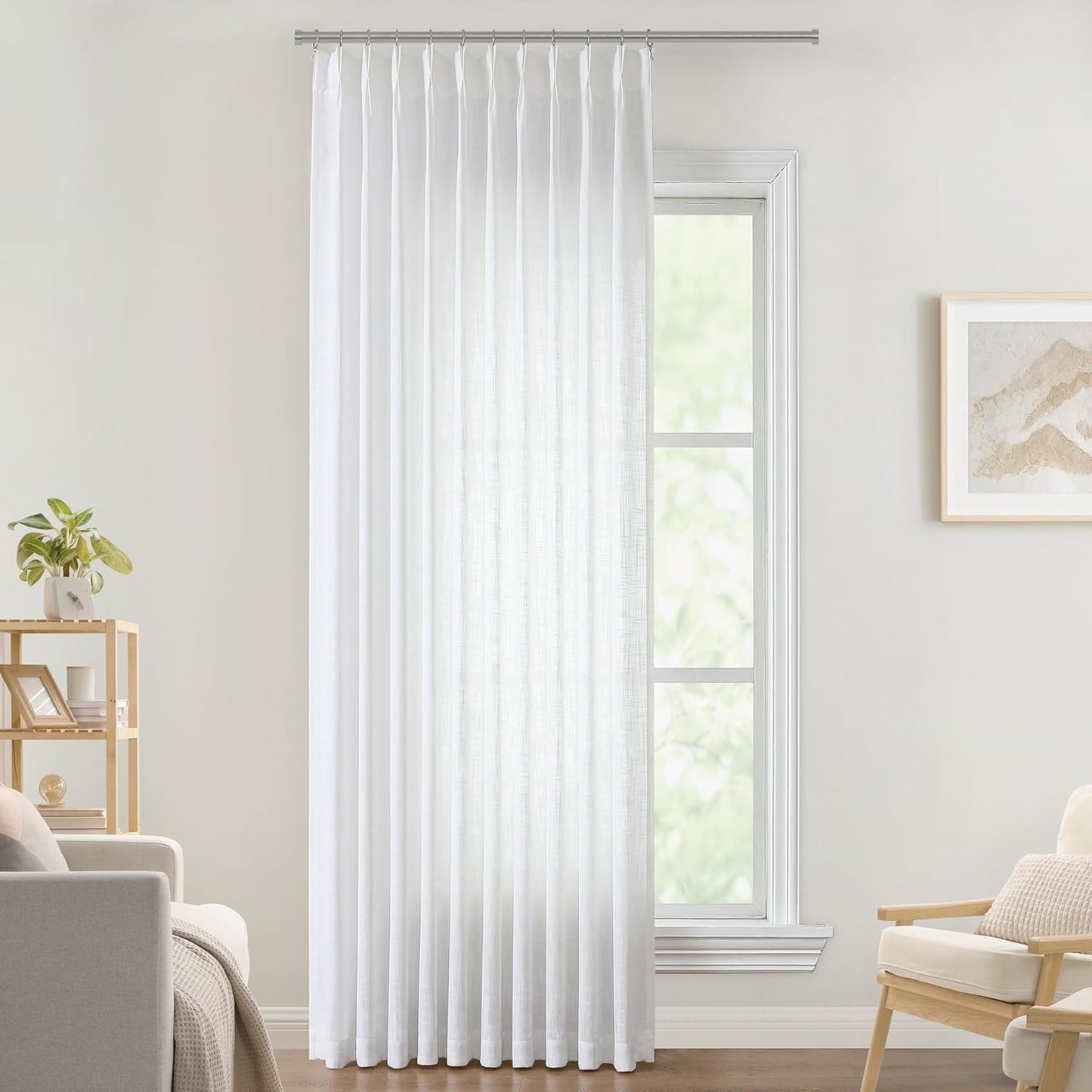 Vision Home White Pinch Pleated Semi Sheer Curtains Textured Light Filtering Window Curtains 112 inch for Living Room Bedroom Patio Rayon Blended Pinch Pleat Drapes with Hooks 1 Panel 60" Wx112 L