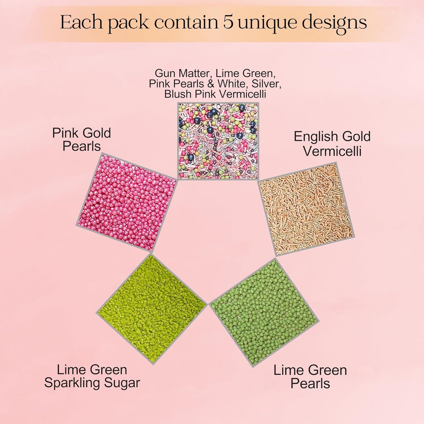 Confect Sprinkles for Cakes & Cupcakes | Birthday Party Mix - Hot Pink, Black & Orchid Green Dragees, Gold, Green Sparkling Sugar | Vegan, Gluten-Free, Nut-Free, Dairy-Free | Handcrafted - 5 Oz