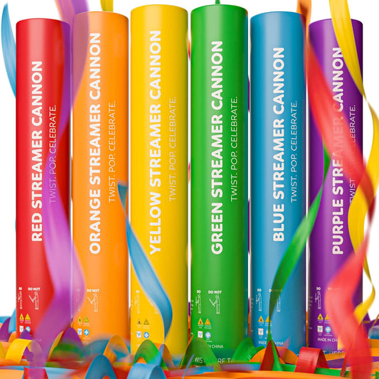 6 Pack Streamer Cannon Confetti Poppers | Biodegradable Rainbow Pack | TUR Party Supplies | Launches Up to 25ft | Giant (12 in) | Party Poppers for Graduation, Birthdays, Weddings & Other Celebrations