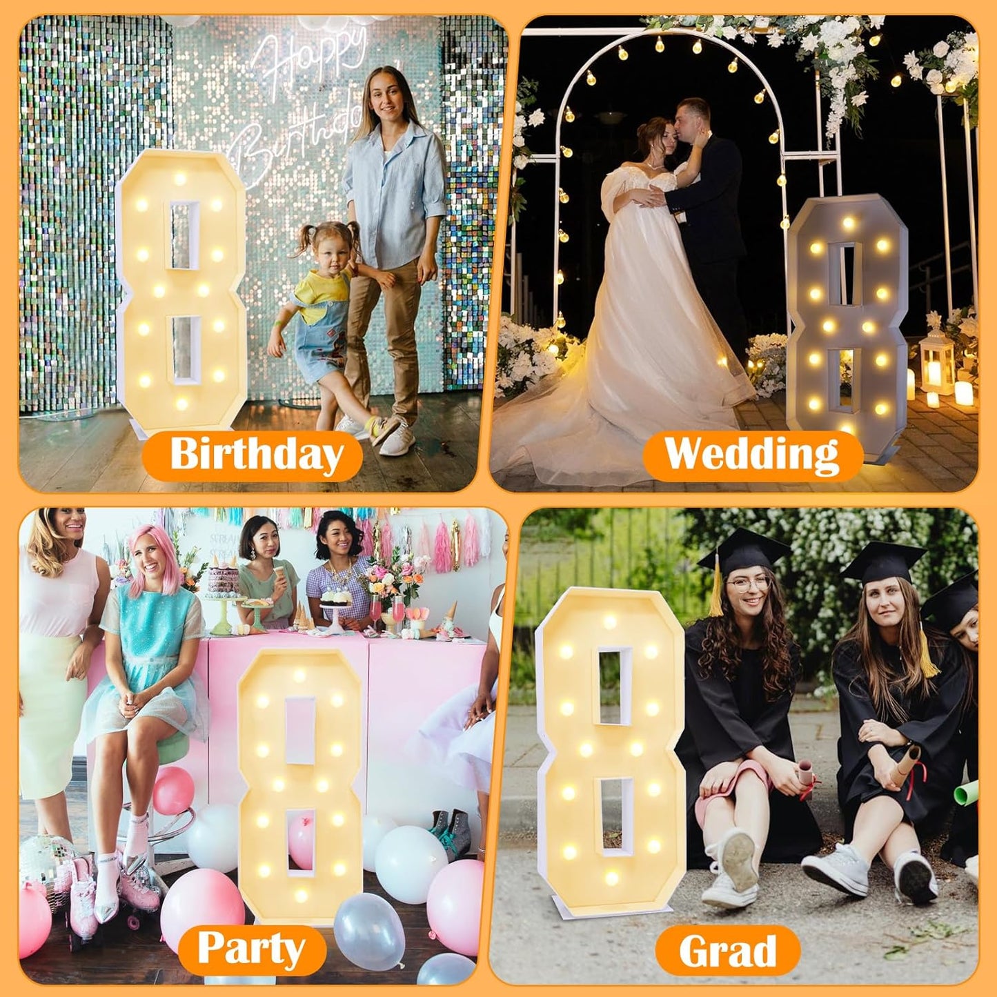 4ft Marquee for Numbers, Multifunctional Marquee for Numbers 4 Feet Tall, Mosaic Numbers for Balloons, Light up Numbers for Party Decorations, Birthday, Anniversary Party Decor (Number 8)