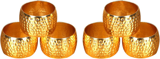 Metal Napkin Rings Set of 6 – Handmade Curved Napkin Holders in Shimmer Gold, Elegant Table Décor for Weddings, Dinner Parties, Family Gatherings & Everyday Use