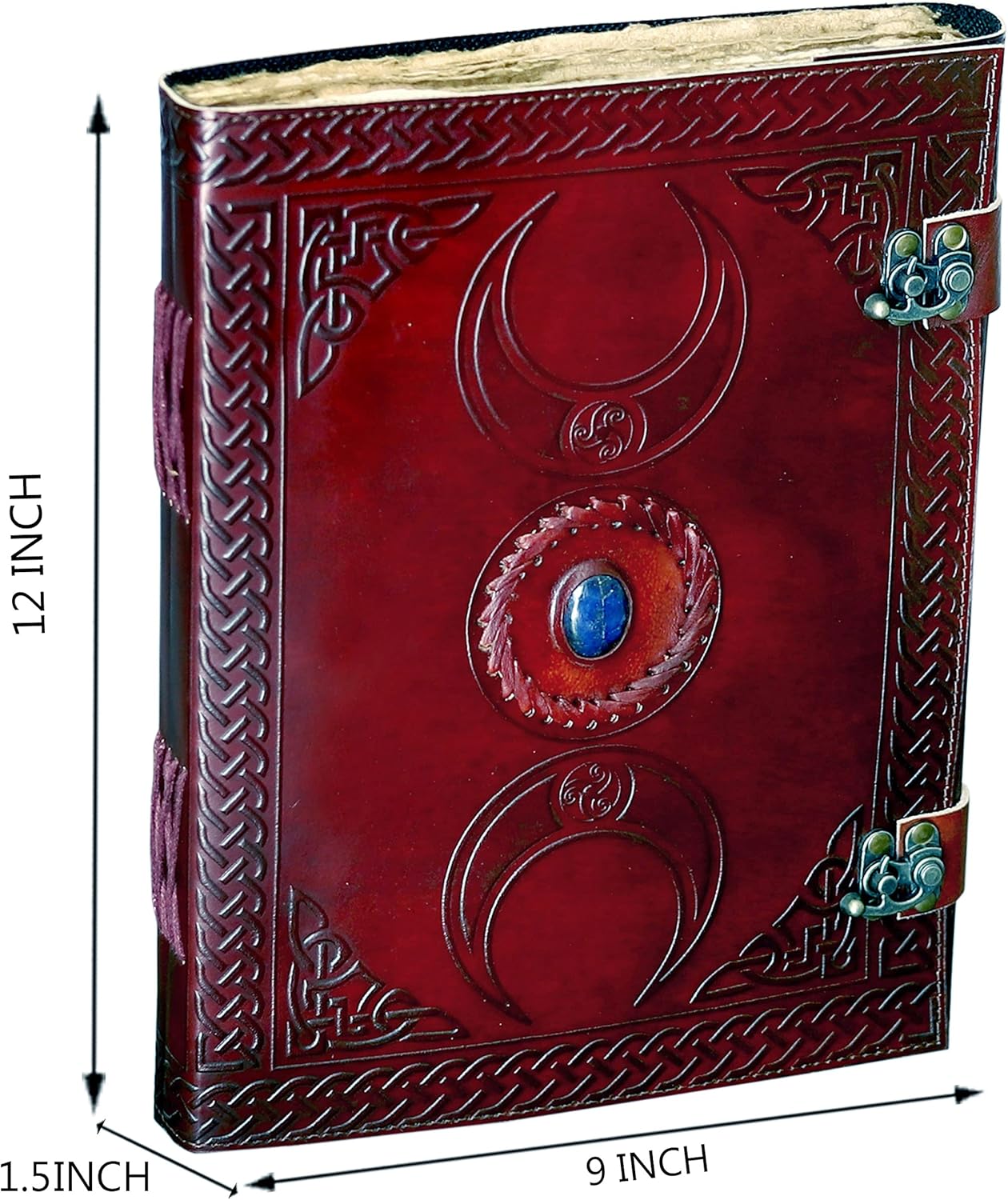 cuero 3 Moon Blue Lapiz Embossed Vintage Leather Journal | 240 Pages of Antique Handmade Deckle Edge Vintage Paper, Leather Sketchbook, Drawing Journal, Great Gift (9 inch 12 inch, brown)