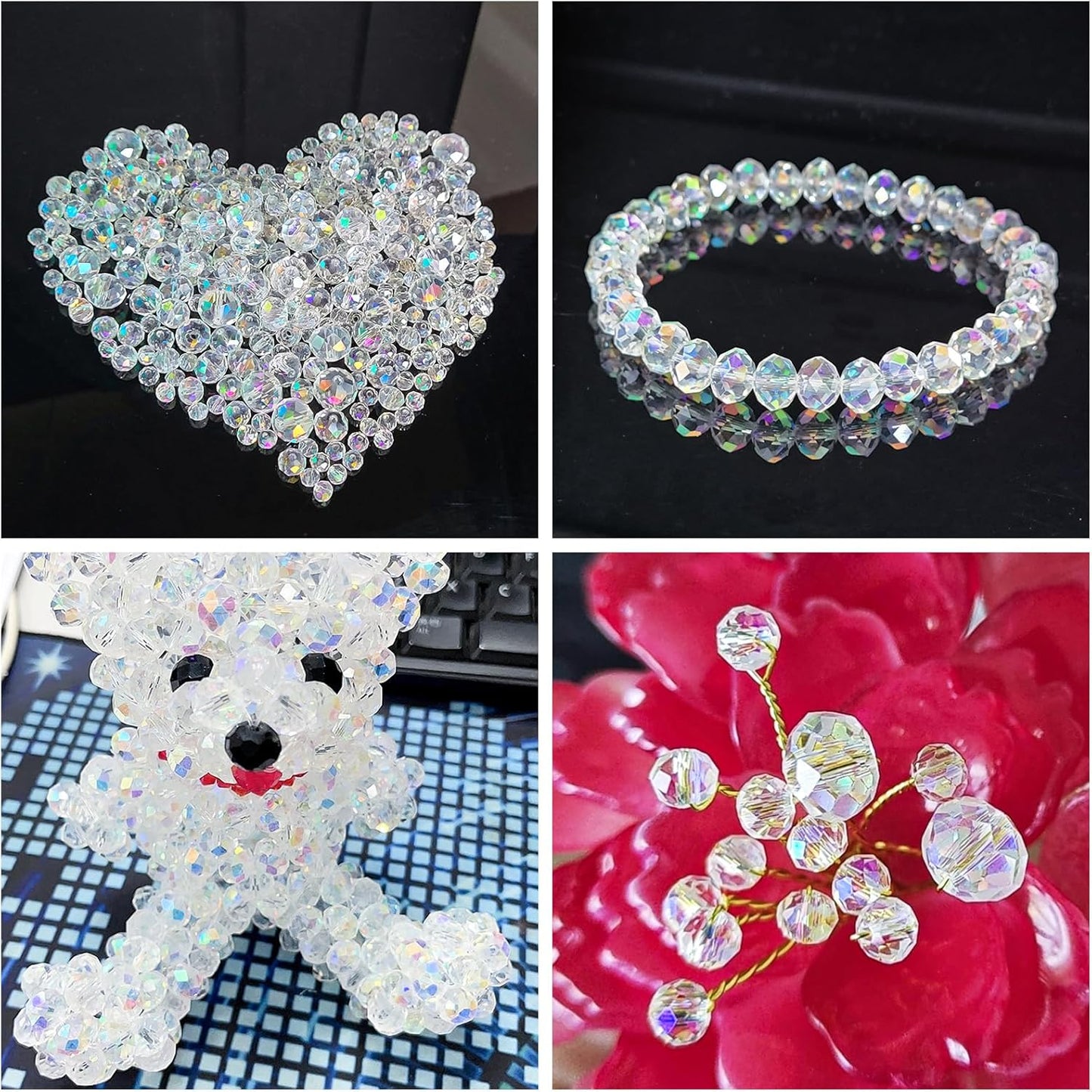 800Pcs 4/6/8/10mm Crystal Glass Beads for Jewelry Making Beads for Bracelets Necklace Pendants Making Supplies(White AB Color)