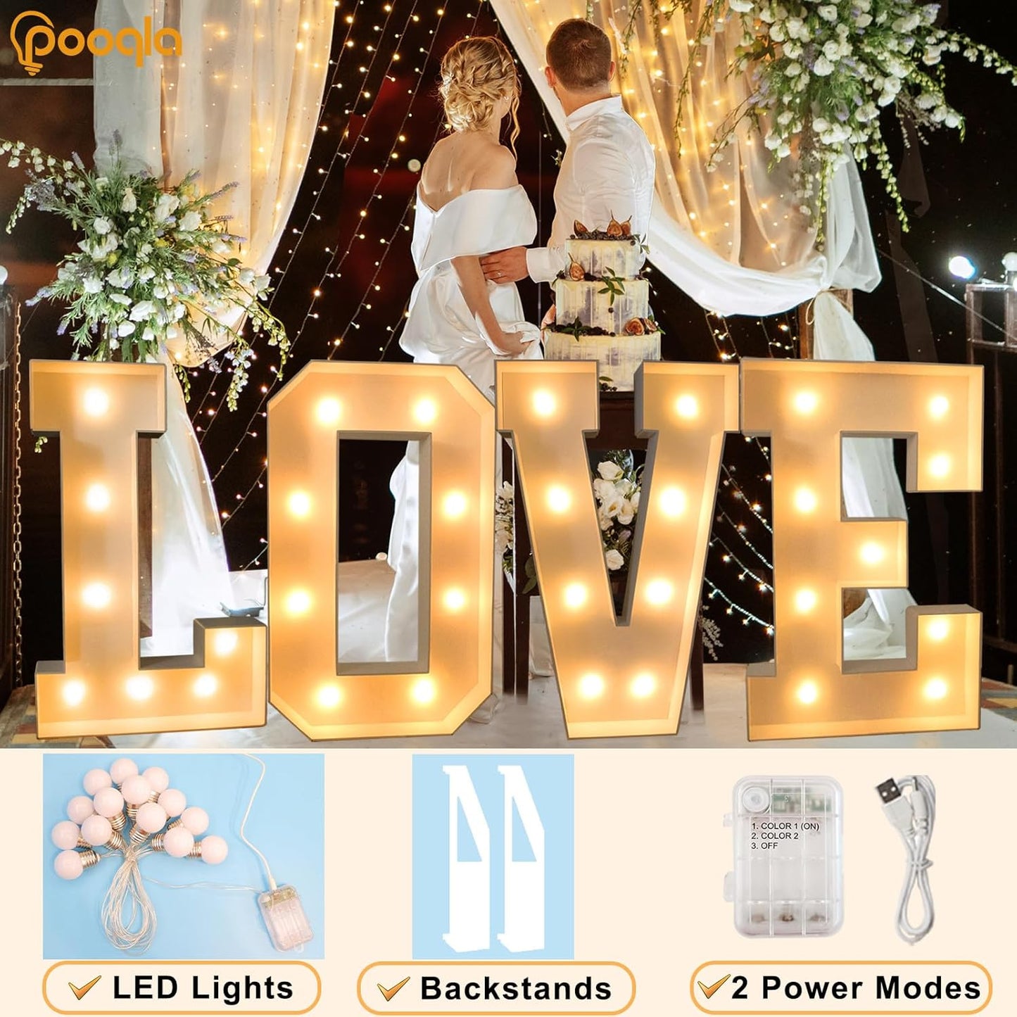 Pooqla 3FT Marquee Light Up Letters, Cool White and Warm White LED Big Mosaic Marquee Letters 3 Feet, Giant Letter Sign for Balloons Birthday Anniversary Wedding Party Decoration, Letter N