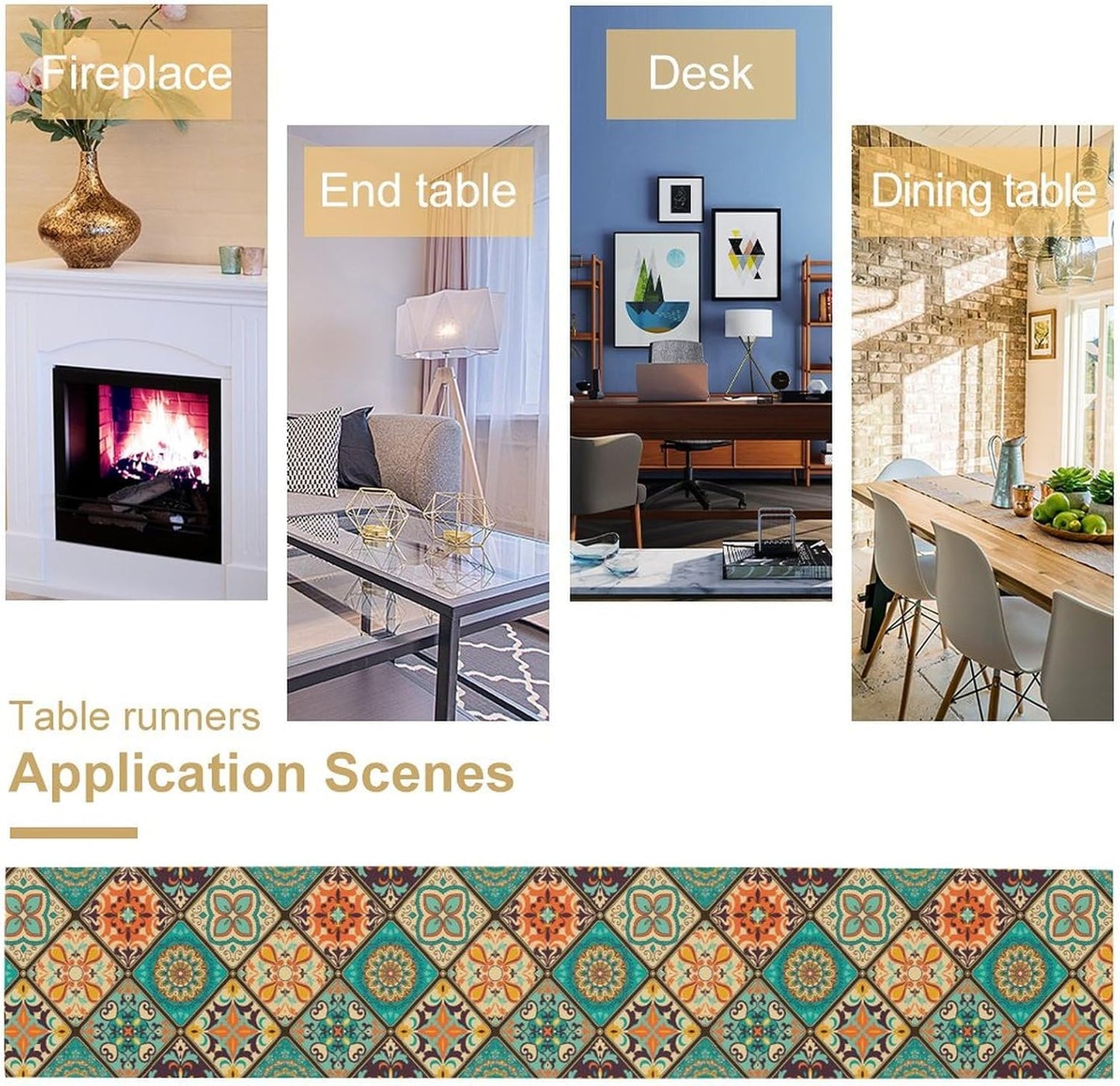 Boho Floral Table Runner,Vintage Bohemian Style Table Runner for Kitchen Dining Table Home Party Decoration 13x36 Inch