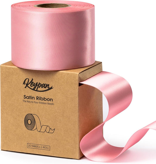 Pink Satin Ribbon 2.5 Inch Double-Faced Valentines Ribbons for Flower Bouquet Gift Wrapping Party Decor Wedding Invitation DIY Craft, 25 Yards