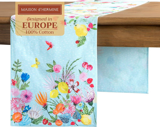 Maison d' Hermine Table Runner 100% Cotton Double Layer Table Runners 72 inches Long Decorative for Home Kitchen Dining Party Wedding Bridal Shower Spring Summer (Jardin D'Ete - Mint, 14.50" x 72")