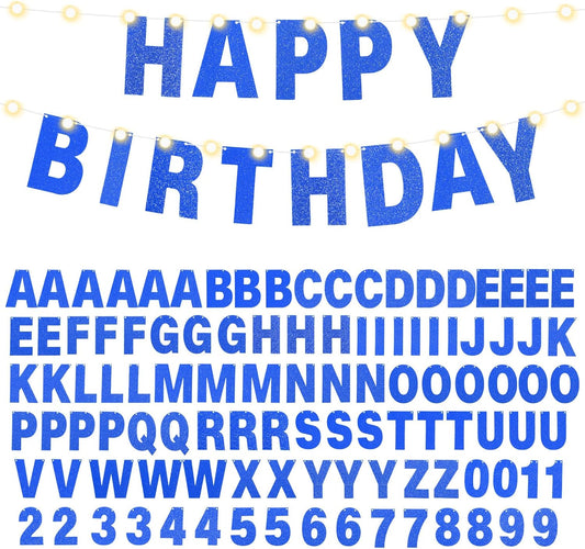 TaoBary 112 Pcs DIY Letter Custom Banner Glitter Customizable Banner Kit Including 107 Letters and Numbers 3 Rope for Valentine Birthday Party(Dark Blue)