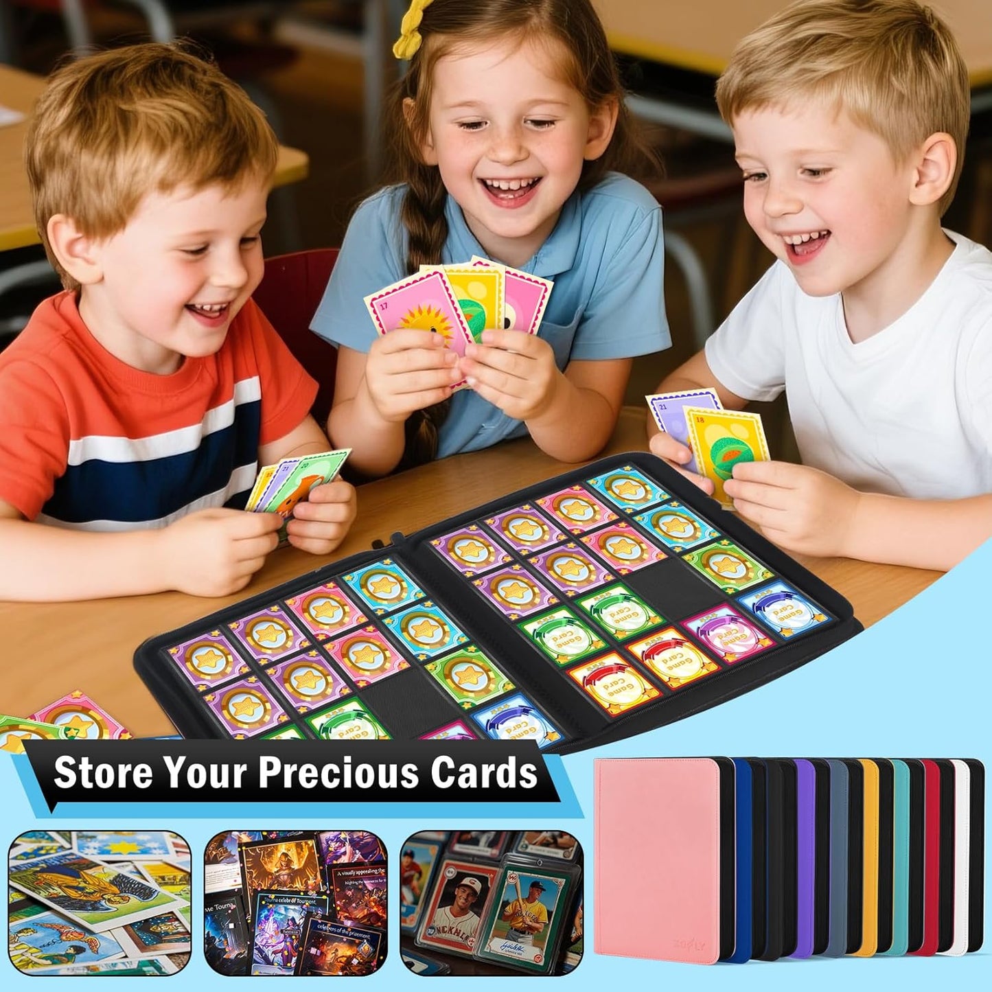 1000+ Pockets Trading Card Binder, 16 Pockets Zipper Binder Card Album, 32 Pack Double-sided Side Loading Non-Ring Card Binder, Card Holder Folders for MTG, TCG, Game Cards & Sports Cards, Black