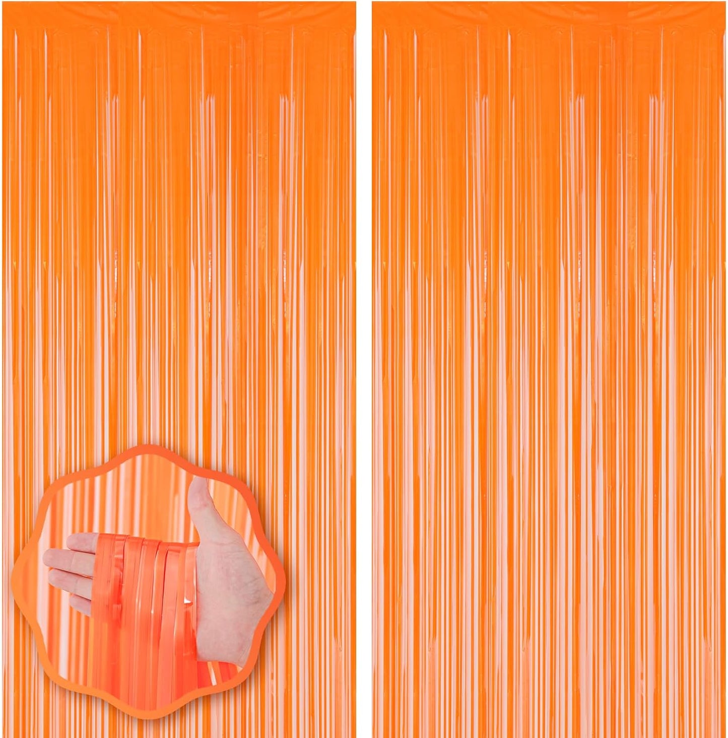 2 Pack Orange Foil Fringe Backdrop Curtains, Tinsel Streamers Birthday Party Decorations, Fringe Backdrop for Graduation, Baby Shower, Gender Reveal, Disco Party