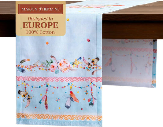 Maison d' Hermine Table Runner 100% Cotton Single Layer Table Runners 108 inches Long Decorative for Home Kitchen Dining Party Baby Shower Wedding Bridal Shower Spring Summer (Ibiza, 14.50" x 108")