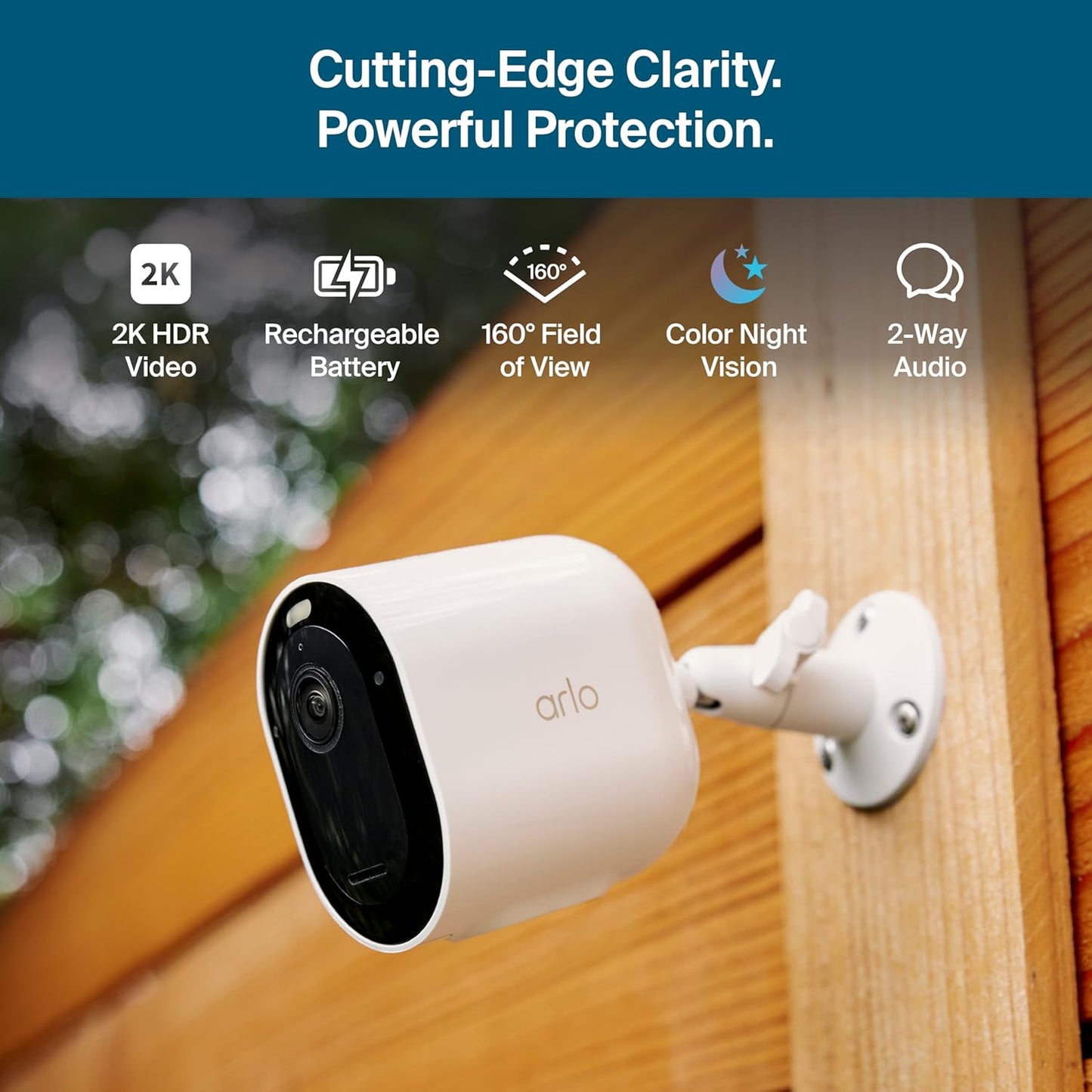 Arlo Pro Security Camera (6th Gen - 2025 Release) - 2K HDR, Battery Power, Event Captions, Emergency Response, 1-Month Trial of Secure Plan, 160° Field of View, Dual-Band WiFi, Spotlight, 1 Cam, White