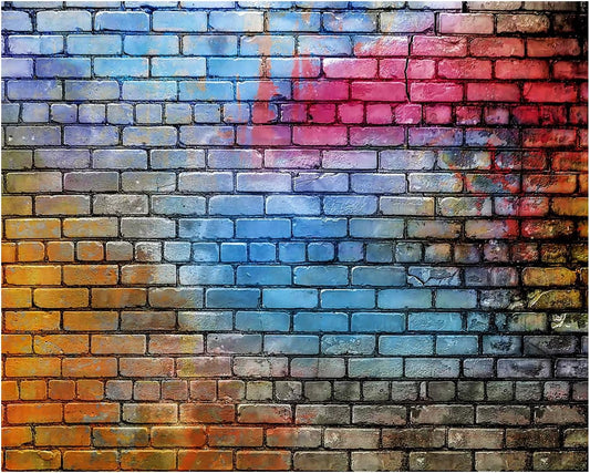 YYNXSY Colorful Brick Wall Photo Backdrop - Retro Stone Brick Wall Background - Microfiber Background Decoration - 8X6FT YY-24