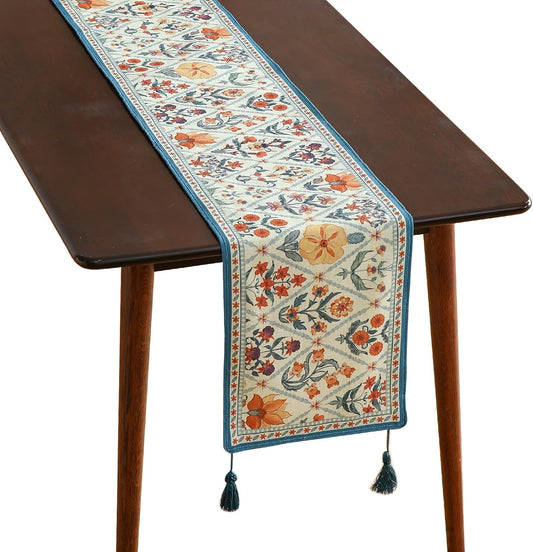 ISAENNE Designer Bohemian Elegant Linen Table Runner 71 Inches Long,Colorful Flower Pattern Table Runners for Dining Tables,Thanksgiving,Kitchen Tables,Christmas,12"*71"-Floralsea A