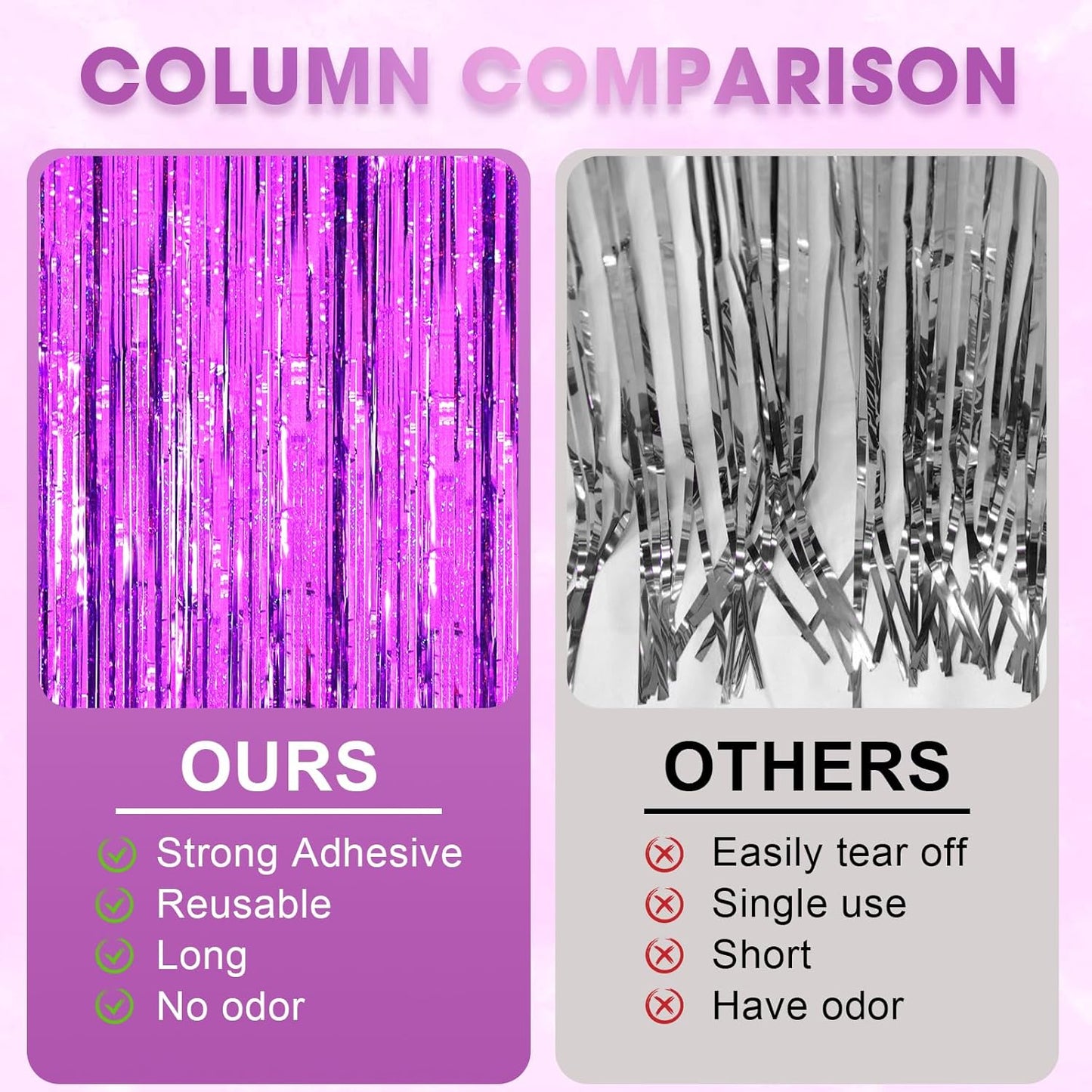 2 Pack Purple Tinsel Foil Fringe Curtains, Purple Party Decorations, Metallic Tinsel Party Streamers Backdrop for Halloween Mermaid Bachelorette Graduation Party Decorations