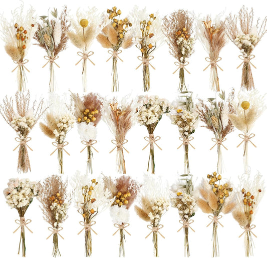 12/24 Pack Dried Flowers for Vase Various Mini Bouquet Dried Small Wildflowers Natural Real Flowers Bulk for Crafts DIY Wedding Decor (24, Plain Colour)