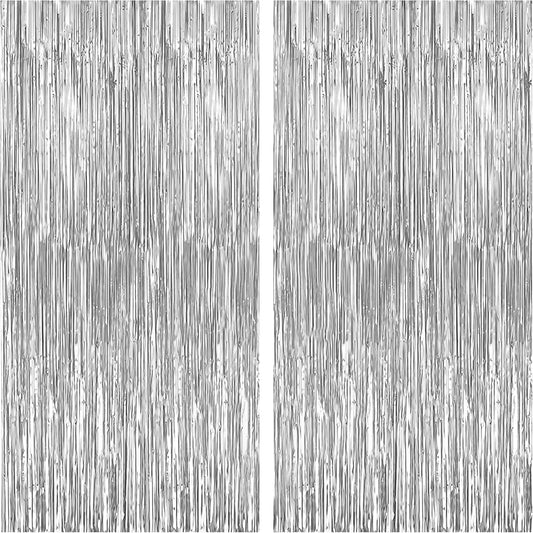 KatchOn, Metallic Silver Backdrop - Pack of 2 | Silver Streamers for Disco Party Decorations | Fringe Backdrop for Wedding, Anniversary, Birthday, New Year, Christmas, Bachelorette Party Decorations