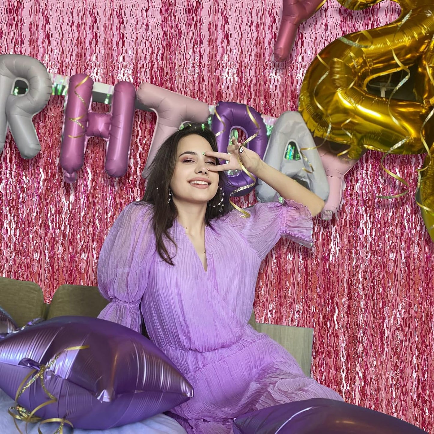 Pink Streamers Fringe Photo Backdrop, Rose-Pink Wall Decor, Birthday Decorations for Women, Rosy Halloween Favor, Bachelorette Party Supplies, Baby Shower Decorations, Bridal Shower Decor