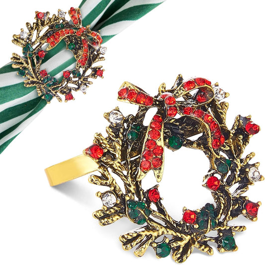 Halatool Set of 6 Christmas Napkin Rings Delicate Wreath Napkin Holder for Christmas Thanksgiving Holiday Party Table Decoration