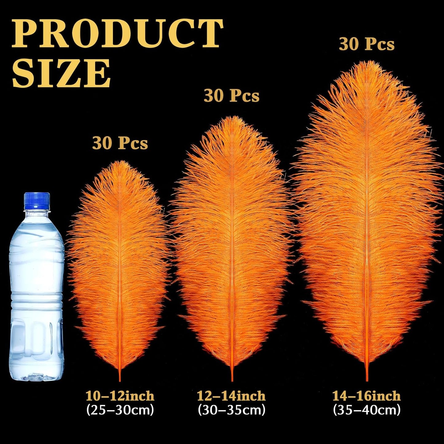 Maitys 90 Pcs Large Natural Ostrich Feathers Bulk 14-16 Inch (35-40cm) 12-14 Inch (30-35cm) 10-12 Inch (25-30cm) Ostrich Feathers Plumes for Centerpieces Wedding(Orange)