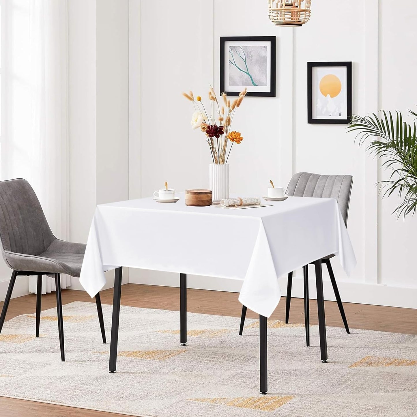 sancua White Square Tablecloths 85x85 Inch - Fabric Table Cloth for Square or Round Tables, Washable Polyester Table Cover for Outdoor Party, Birthday, Buffet, Resturant