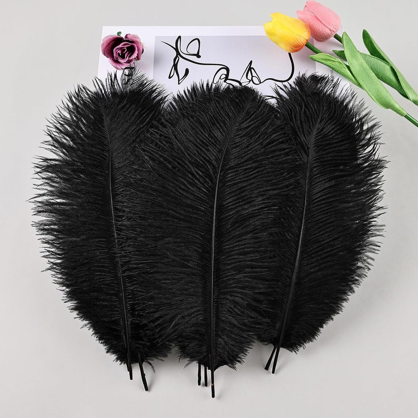THARAHT Black Ostrich Feathers 24pcs Natural Bulk 8-10Inch 20cm-25cm for Crafts Wedding Party Centerpieces Halloween and Home Decoration Feathers