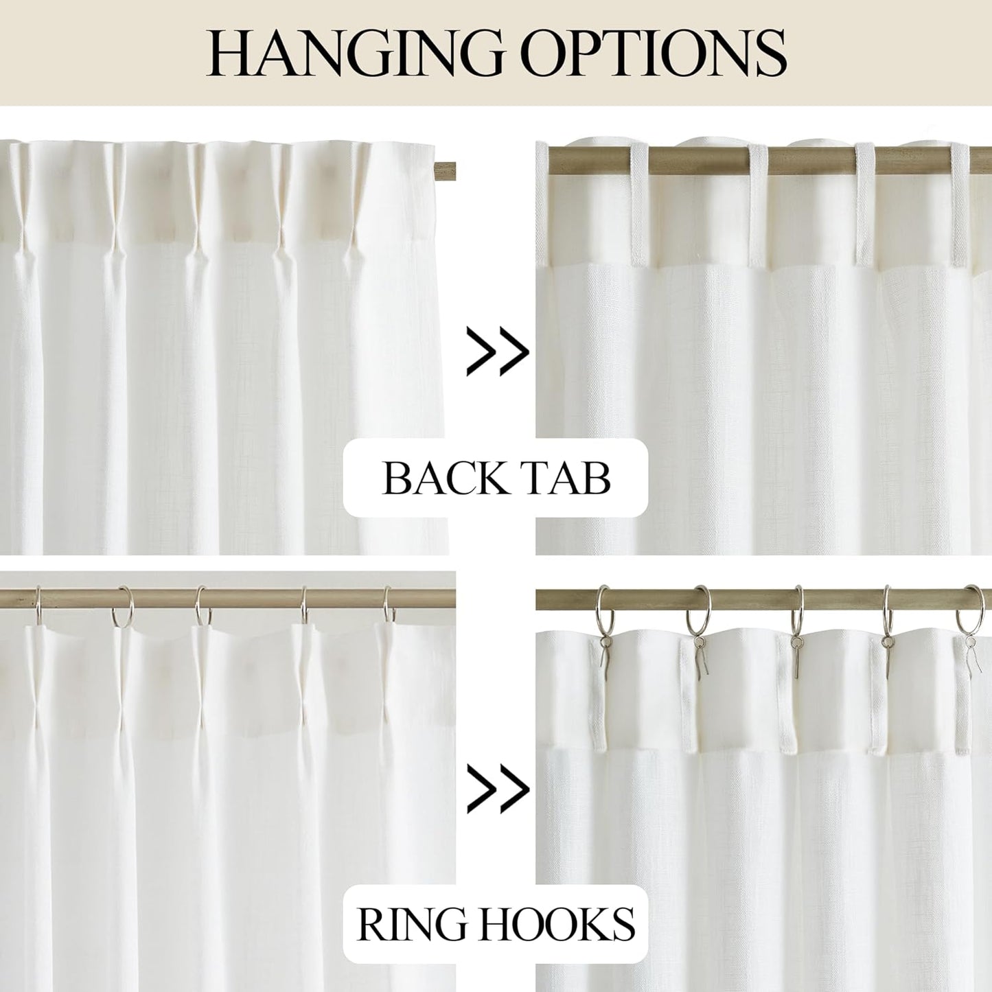 Vision Home White Pinch Pleated Semi Sheer Curtains Textured Light Filtering Window Curtains for Living Room Bedroom Rayon Blended Pinch Pleat Drapes with Hooks 2 Panels 40" Wx63 L