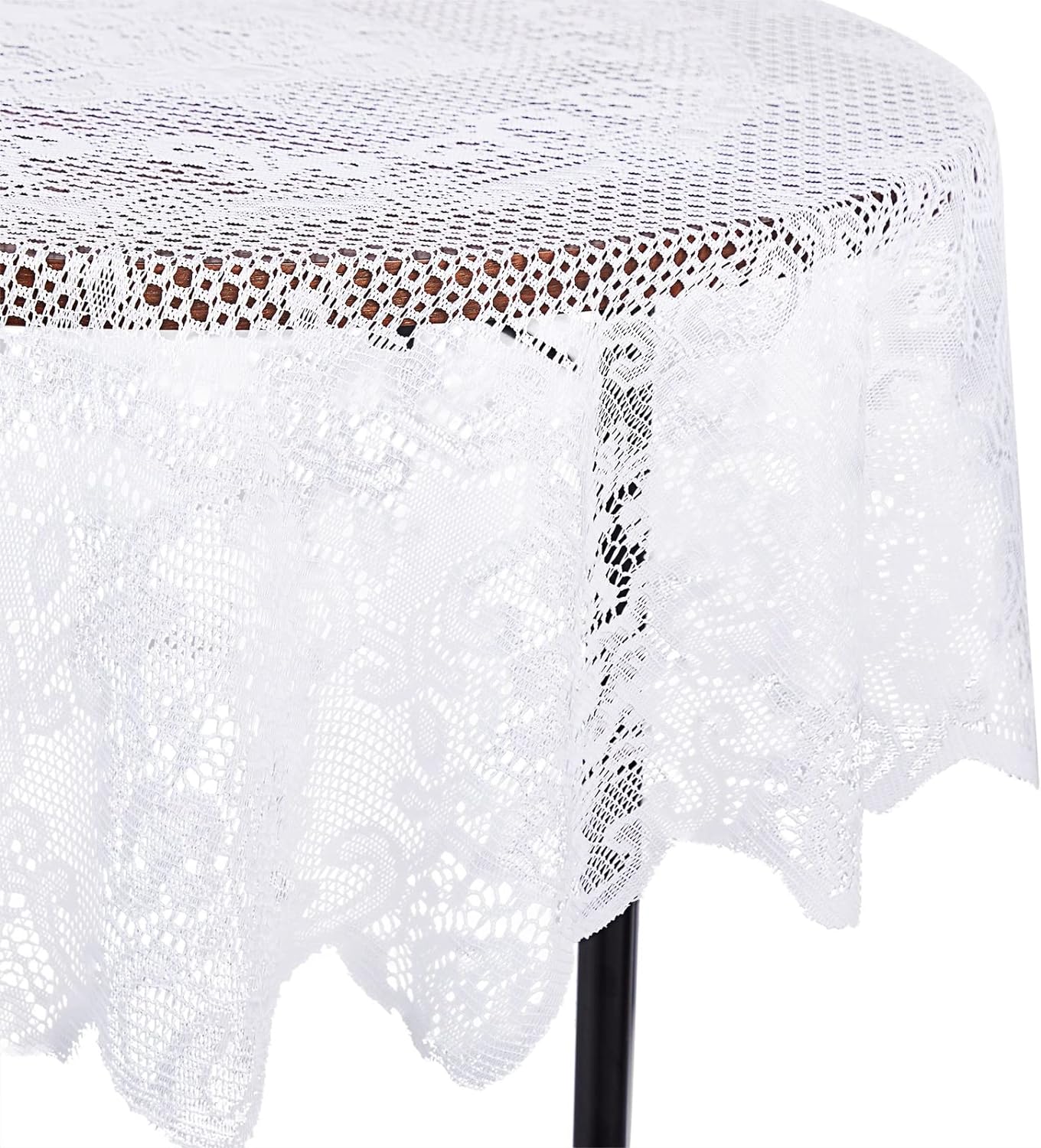 Juvale Round Lace Tablecloth - 59-Inch White Polyester - Scalloped Edge Circle Tablecloth with Floral Overlay & Vintage Decor for Wedding Receptions & Home