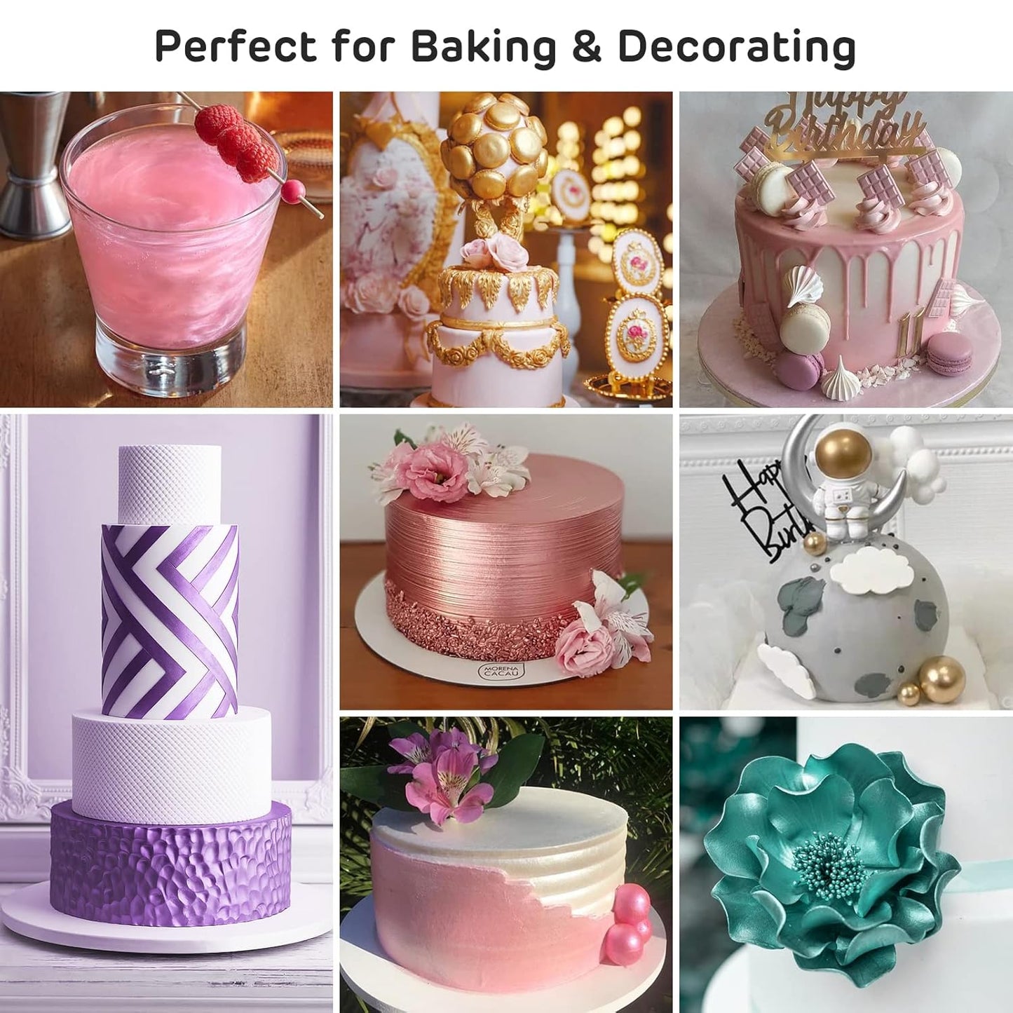 Nomeca Edible Luster Dust, 8 Grams Food Grade Shimmer Gold Cake Dust Metallic Food Coloring Powder for Cake Decorating, Baking, Fondant, Gumpaste, Chocolate, Candy, Drinks, Cookies - Rose Gold