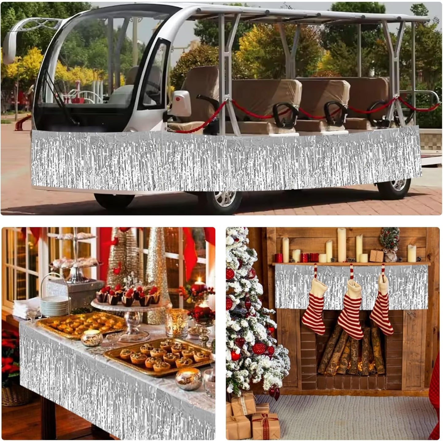 BEISHIDA 3 Packs 30 Feet Metallic Foil Fringe Garland Tinsel Streamers，Shiny Silver Wall Hanging Tinsel Fringe Banners for Wedding Birthday Party Decoration Halloween Christmas New Year