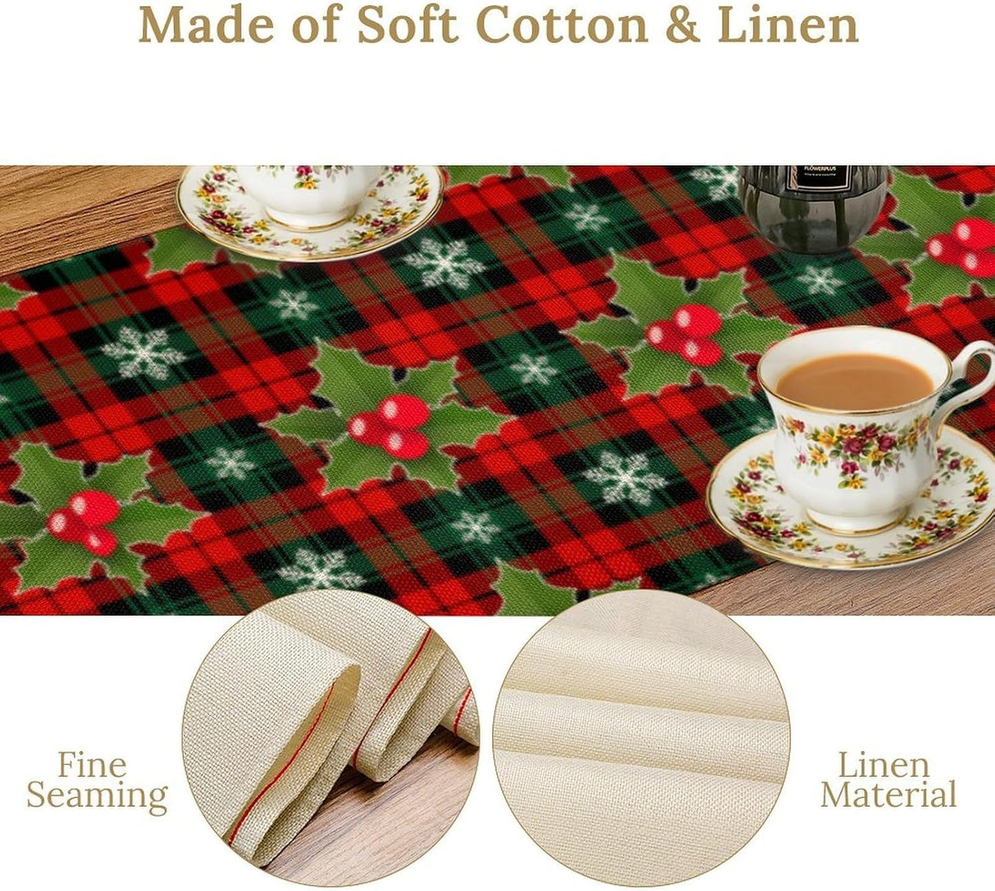 Christmas Table Runner, Red Check Plaid Winter Xmas Holiday Table Cloth Kitchen Dining Table Decoration for Home Party Decor 13x108 Inch