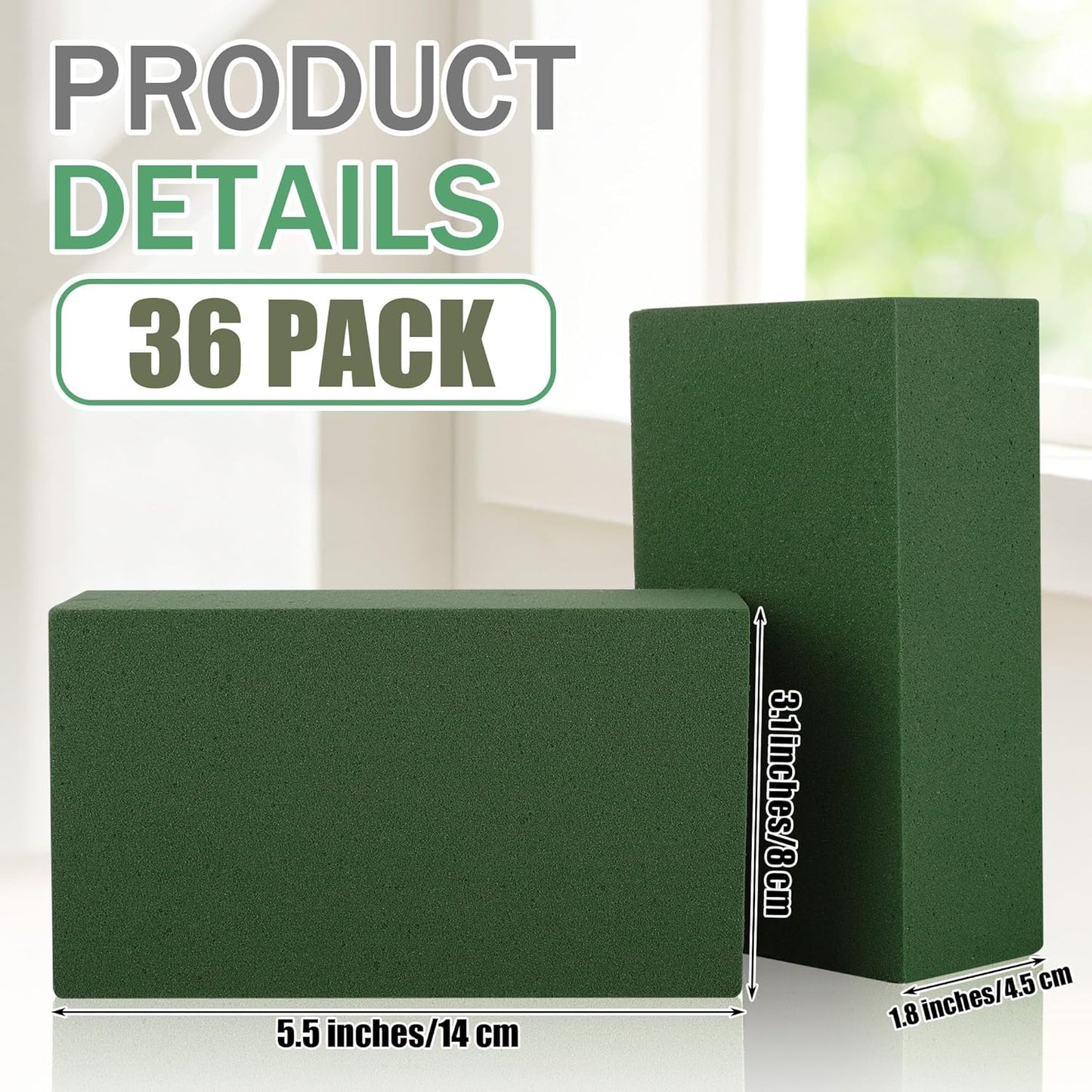 36 Packs Floral Foam Blocks Wet & Dry Floral Foam Bricks 5.5x3.1x1.8 Inch Flower Arranging Kit for Fresh and Artificial Flowers Florist Foam Blocks for Wedding Home Decor