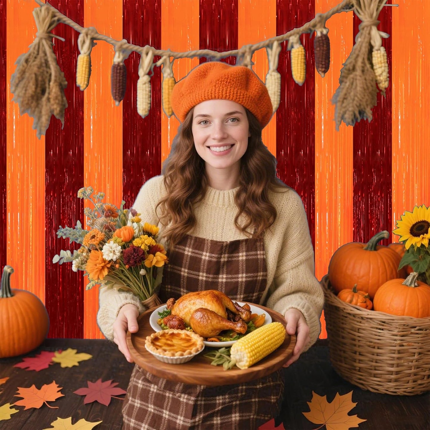 TONIFUL 2Pcs Red Orange Door Streamers,Green Photo Booth Backdrop,Metallic Streamers Green Foil Fringe Curtains for Birthday,Christmas,New Year,Thanksgiving,St. Patrick's Day Party Streamers Decor