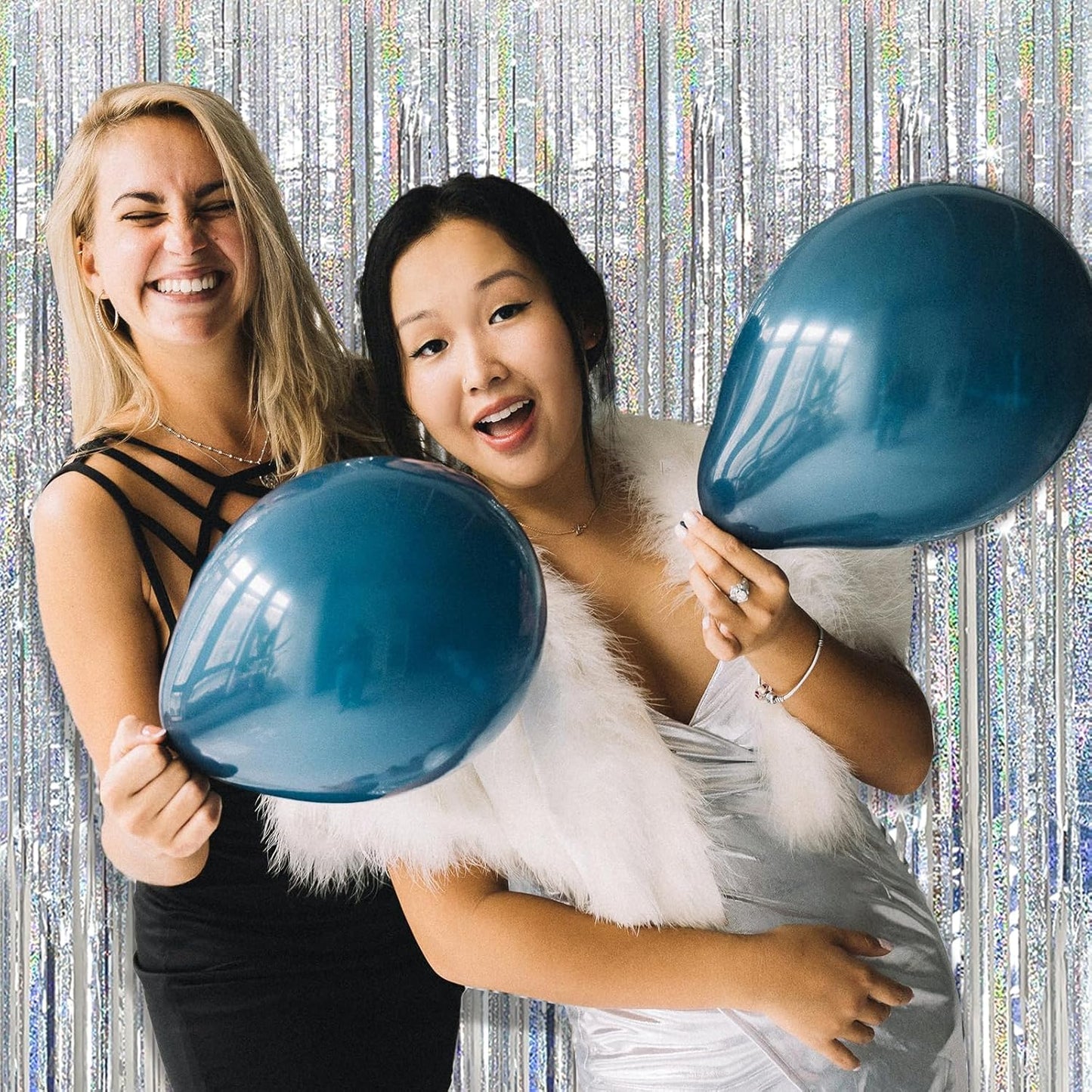 Tinsel Curtain Party Backdrop Silver Birthday Decorations 10 Packs Glitter Foil Fringe Curtain Party Decor Streamers Photo Booth for Birthday Christmas Wedding Halloween Graduation Decorations